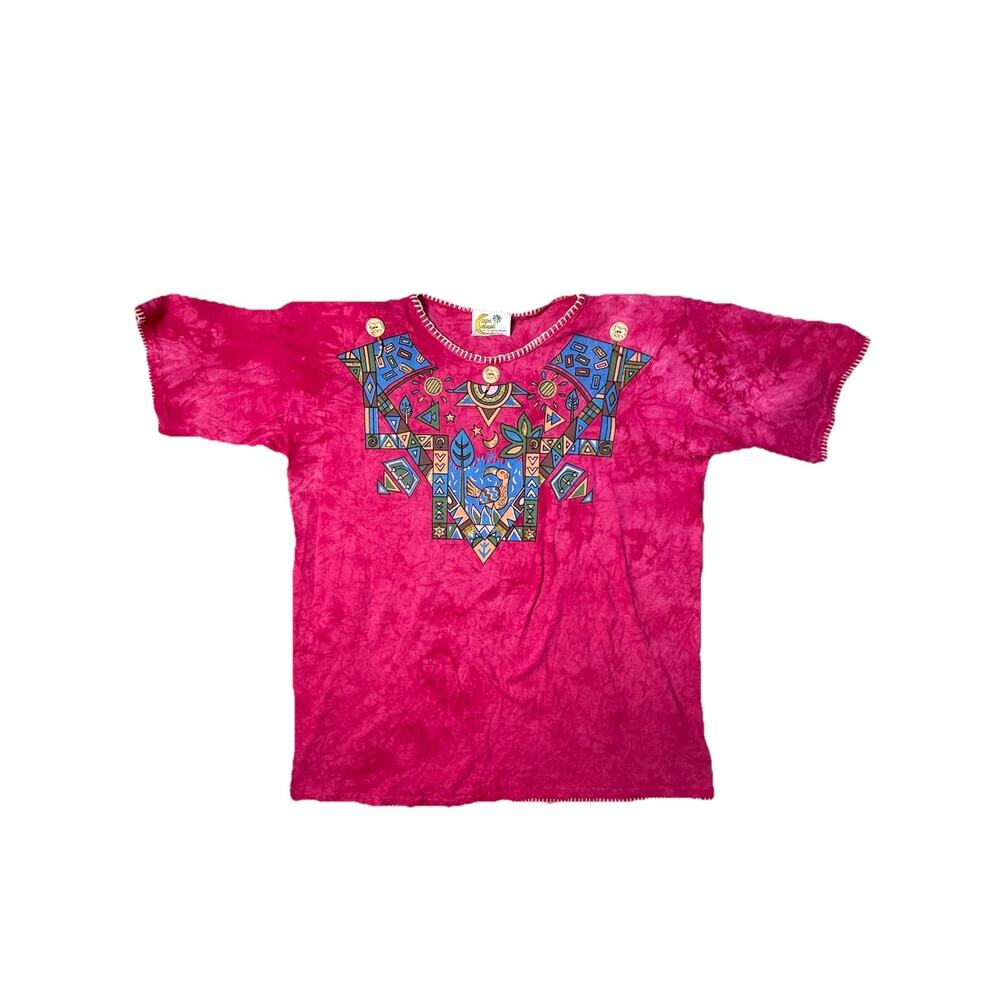 Copa Cabana Pink Embellished T-shirt 80’s Tropical Top Birds XL 1X Shoulder Pads